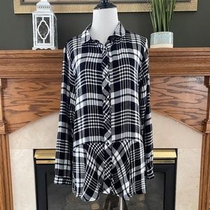 Kori America Plaid and Lace‎ Button Down Top Sz. M